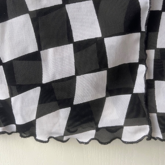 Black & White Racing Check Mesh Long-sleeve Shirt, Forever 21, size S - Picture 2 of 5